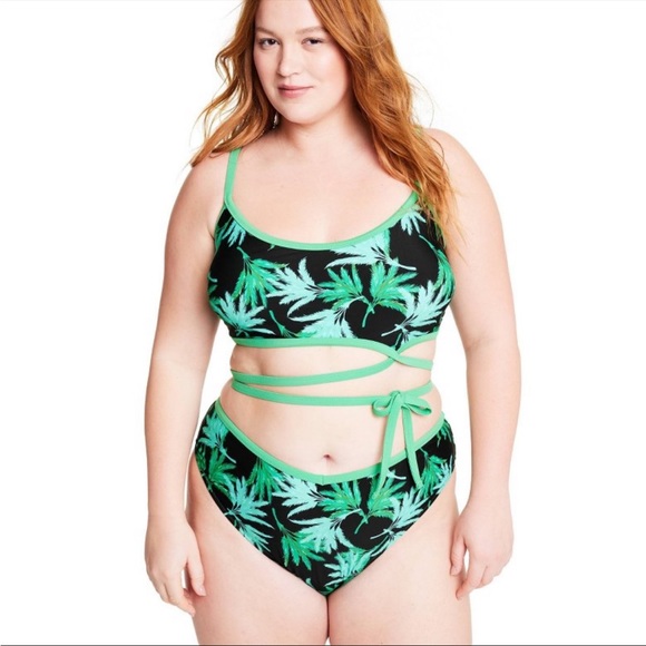 NWT Fe Noel for Target Feathered Palm Print High Leg Cheeky Bikini Bottom - Picture 3 of 7